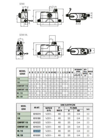 Dab 60185327 GENIX WL 110 Stazione automatica di raccolta e sollevamento acque di scarico WC