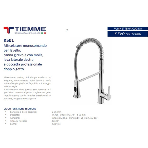 K501 MISCELATORE MONOCOM.LAVELLO C/MOLLA CROMATA