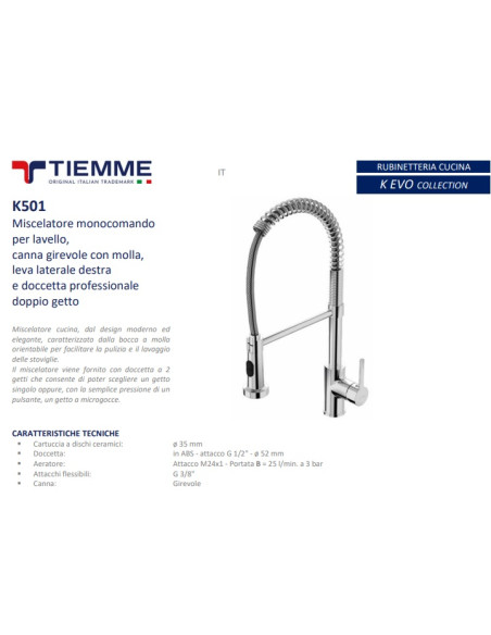 K501 MISCELATORE MONOCOM.LAVELLO C/MOLLA CROMATA